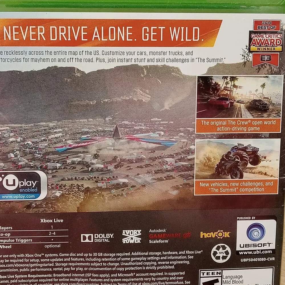 Microsoft XBOX ONE The Crew Wild Run Video Game No Manual